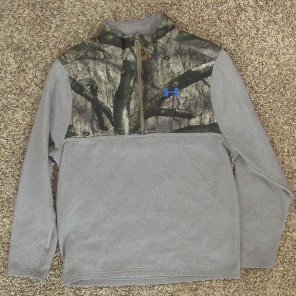 Under Armour Sweatshirt Men's Medium Gray Camo Caliber 1/4 Zip Fleece Pullover‎ - Picture 1 of 6